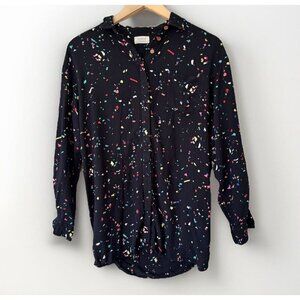 Numph Womens Size 34 Small Black Confetti Long Sleeve Button Front Shirt
